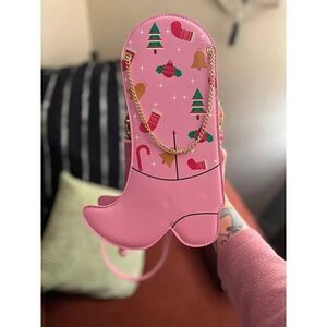 Pink Western Cowboy Christmas Boot Purse Handbag